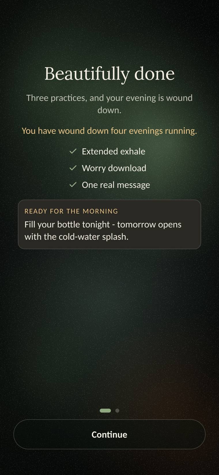 Nurii app - A gentle close and one thing for tomorrow