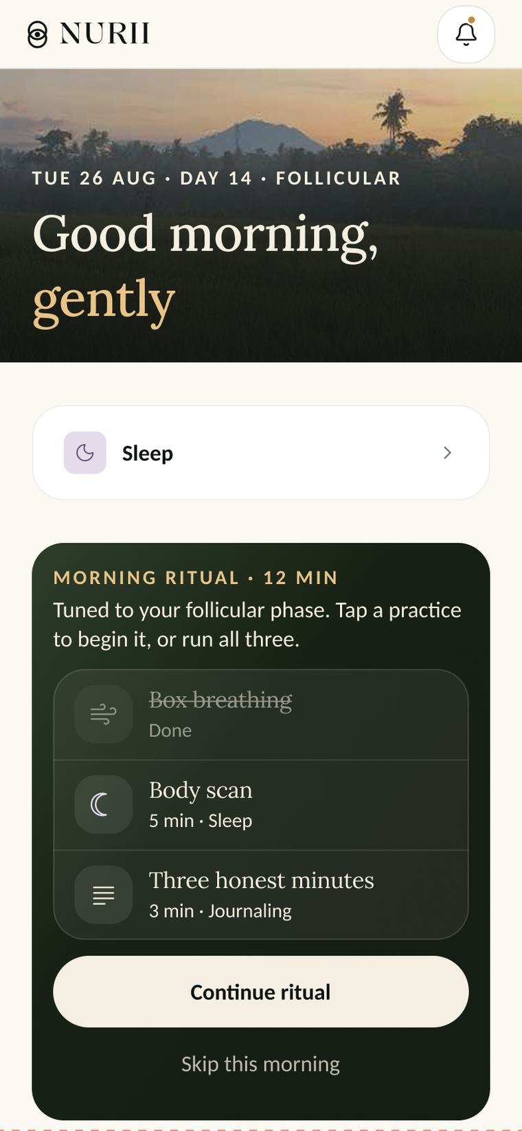 Nurii daily home screen